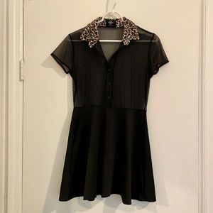 Valfré mesh black dress with leopard print collar